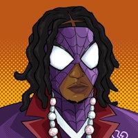 a purple spider - man with dreadlocks and pearls