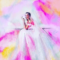 a watercolor painting of a bride in a wedding dress