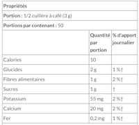 a table showing the nutritional values of a food
