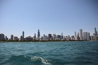 a view of the chicago skyline from the water