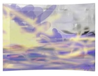 a purple and yellow abstract painting on a glass plate