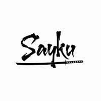 a black and white image of the word sayku