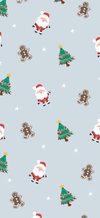 santa claus and christmas trees on a blue background