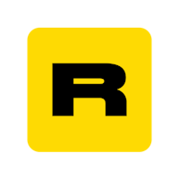 a yellow and black logo with the letter r