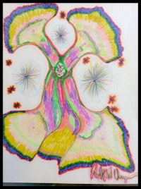a drawing of a colorful flower with a star in the middle