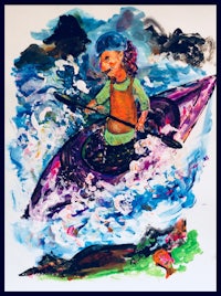 a painting of a girl in a canoe