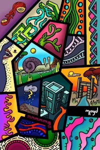 a colorful drawing of various objects