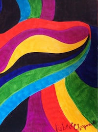 a painting of a rainbow colored wave