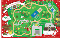 a map of a christmas park with a christmas tree and santa claus