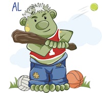 a cartoon character holding a baseball bat
