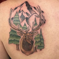 a tattoo of a deer on the back of a woman