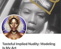 an image of a woman in a gold dress with the words tasty inspired nudity modeling my art