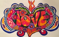 a colorful drawing of a heart with the word love