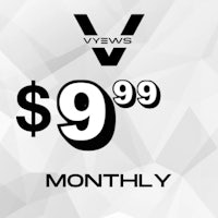 a black and white image with the words views $ 99 monthly