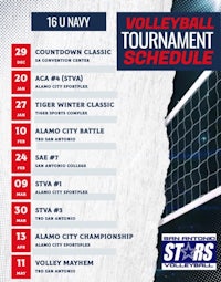 a flyer for the navy volleyball tournament schedule