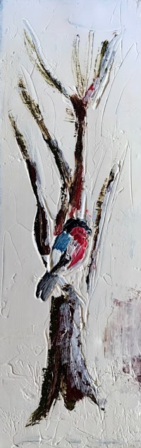 a painting of a bird in a tree