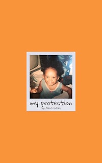 a photo of a child with the words'my protection'on an orange background
