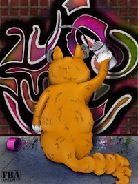 a cat is sitting on a wall with graffiti on it