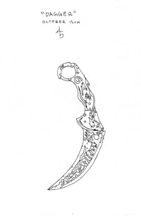 a black and white drawing of a knife