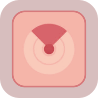 a pink square icon with a red circle in the middle