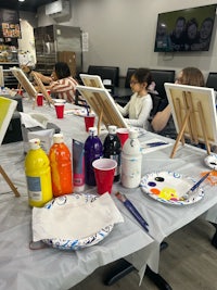a group of people painting at a table