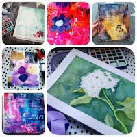 a collage of watercolor paintings with flowers on them