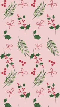 holly leaves and berries on a pink background