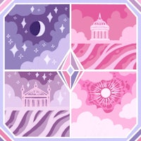 four pink and purple squares with a moon and stars on them