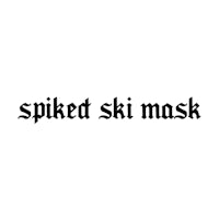 a black and white image of the word spiked ski mask