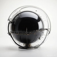 a black glass globe with a clock inside of it