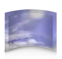 a blue curved screen on a white background
