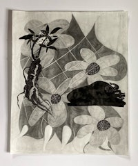 a black and white drawing with flowers on it