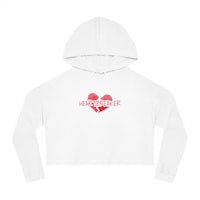 a women's crop hoodie with a heart on it