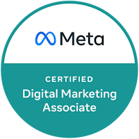 a badge with the words meta certified digital marketing associate