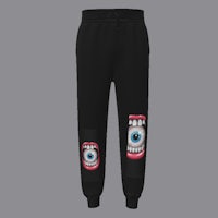 a black sweatpants with an eye on them