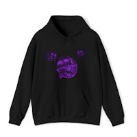 a black hoodie with a purple skull on it