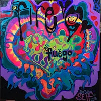 a colorful painting of a heart with the words'fuego'
