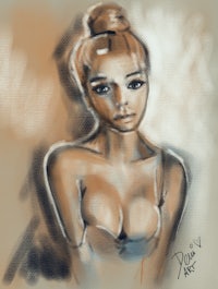 a drawing of a woman with big breasts