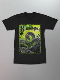 a black t - shirt with a green snake on it