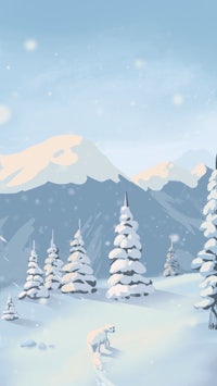 a cartoon of a snowy landscape with trees and polar bears