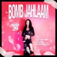 a poster for bomb jalam featuring a woman in a pink dress