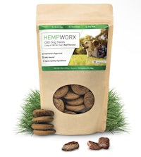 hempworx dog treats in a bag with grass in the background
