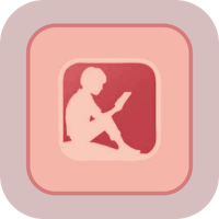 a pink icon with a silhouette of a person reading a book