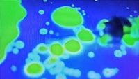a blue and green screen with bubbles on it