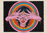 a drawing of a woman with her hands over her face