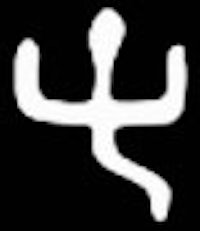 a white symbol of a snake on a black background