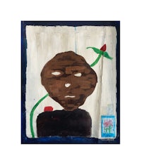 a painting of a man with a flower on his head