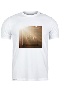 a white t - shirt with an image of the sun
