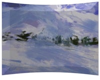 a blue and white painting of a snowy landscape
