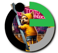 a dog wearing a yellow hoodie and holding a ladder